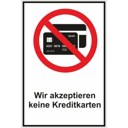 Schild keine Kreditkaren